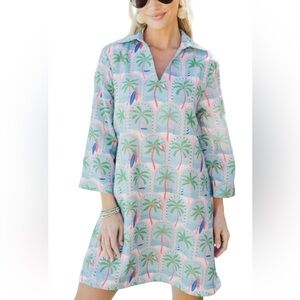 Shop The Mint Light Blue Coastal Tropical Palm Print Women's Dress Size XXL